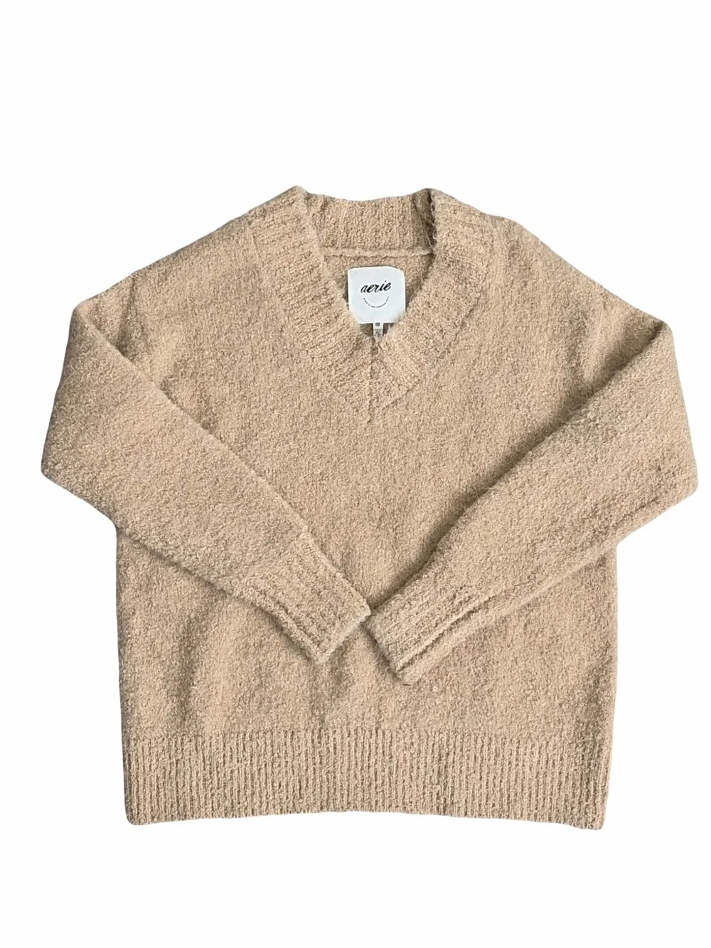 New Aerie Cozy V-Neck Teddy Boucle Oversized Sweater
